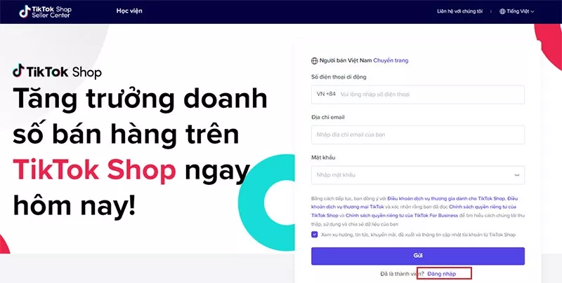 Đăng ký TikTok Shop trên máy tính