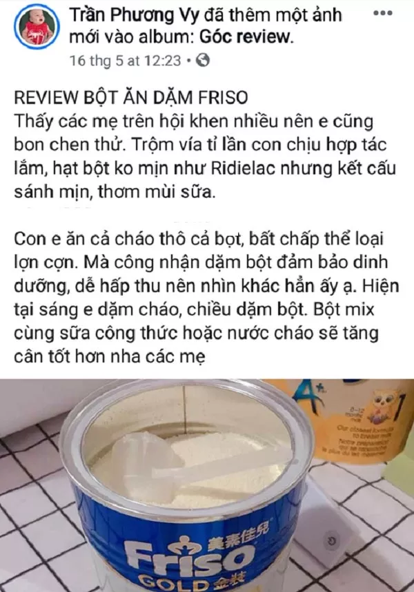 Đánh giá của khách hàng về bột ăn dặm Friso