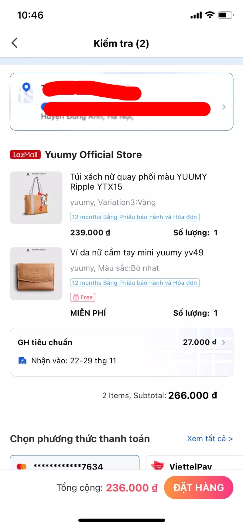 Đặt hàng trên app Lazada