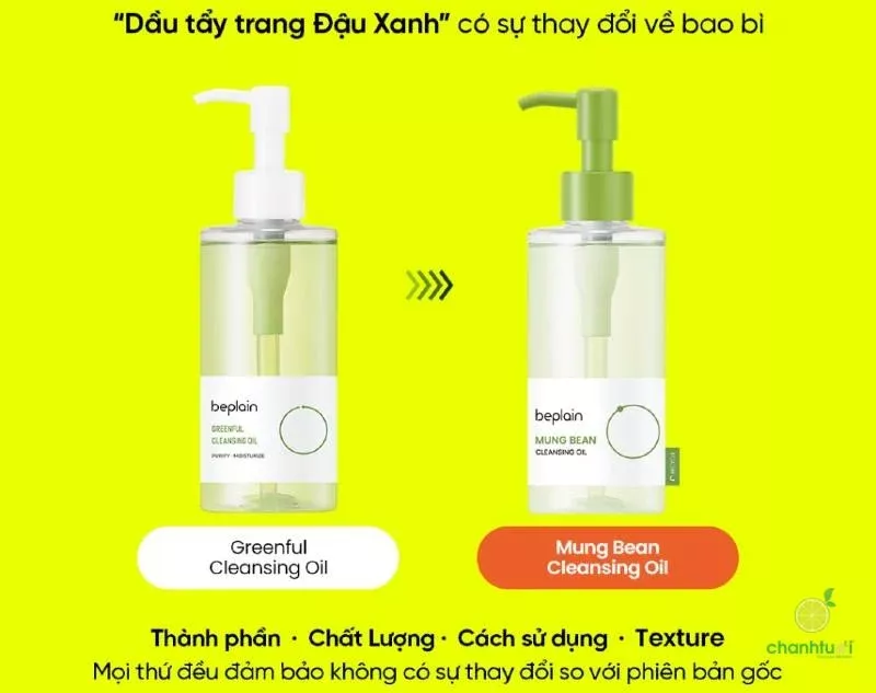 dầu tẩy trang beplain đậu xanh thay đổi