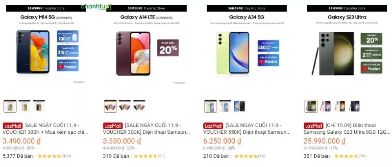 Điện thoại Samsung trên Lazada