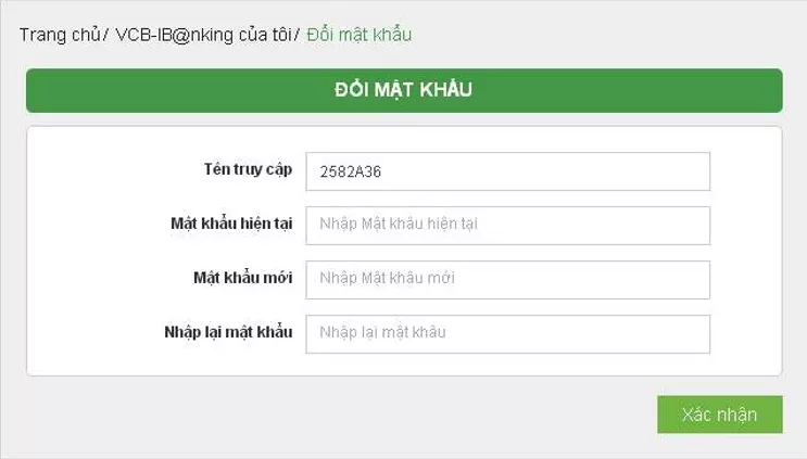 Đổi mật khẩu Vietcombank iBanking