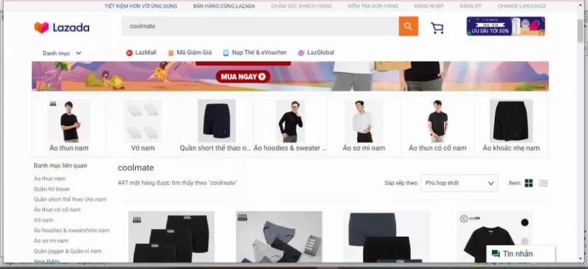 Gian hàng Coolmate trên Lazada