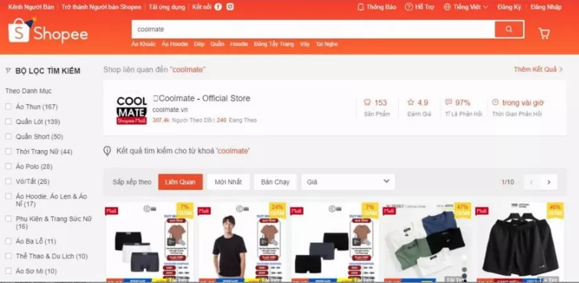 Gian hàng Coolmate trên Shopee