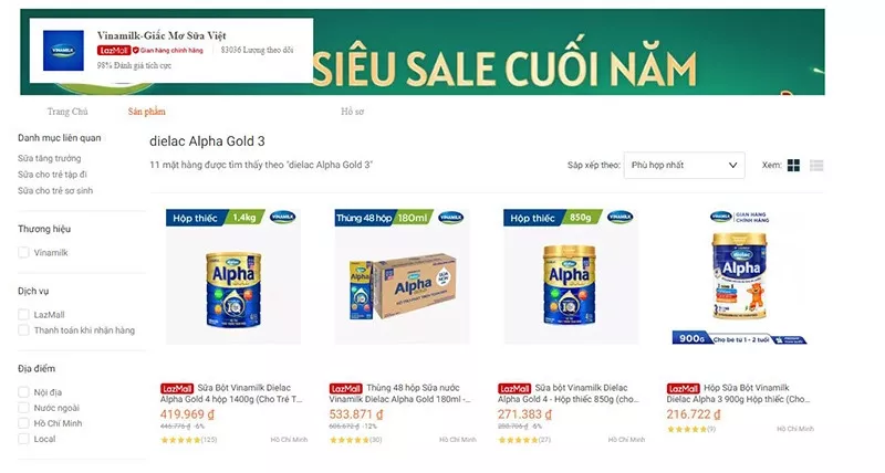 Gian hàng Dielac Alpha Gold trên Lazada