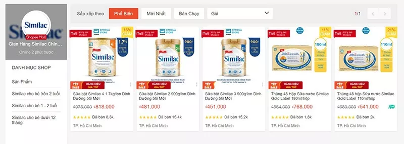 Gian hàng Similac trên Shopee