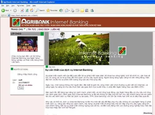 Giao diện đăng nhập Agribank E-banking