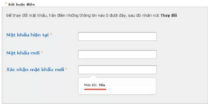 Giao diện đổi mật khẩu