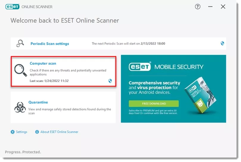 Giao diện ESET Online Scanner