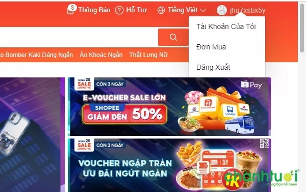 Giao diện Shopee trên máy tính