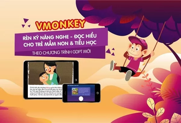 Giao diện ứng dụng Vmonkey với hình ảnh một chú khỉ đang đọc sách