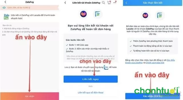 Giao diện xác nhận liên kết ZaloPay trên Lazada