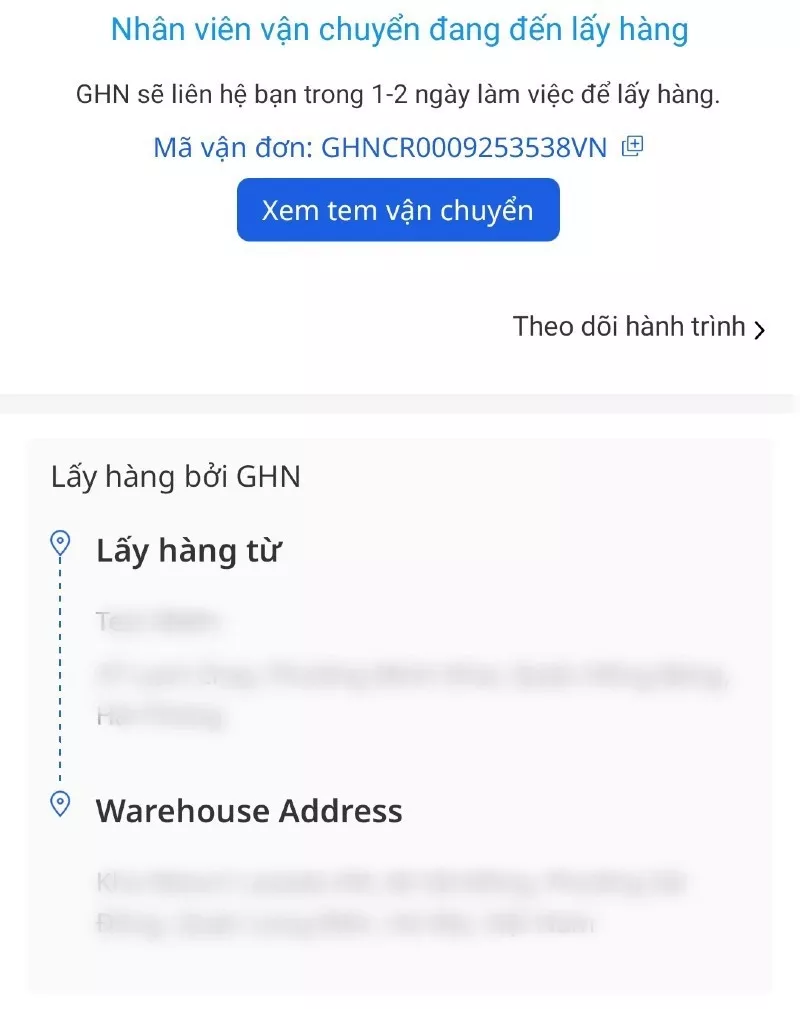 Giao diện yêu cầu đổi trả hàng thành công trên Lazada