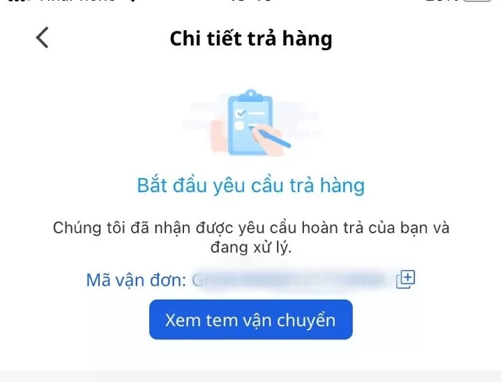 Giao diện yêu cầu đổi trả hàng thành công trên Lazada