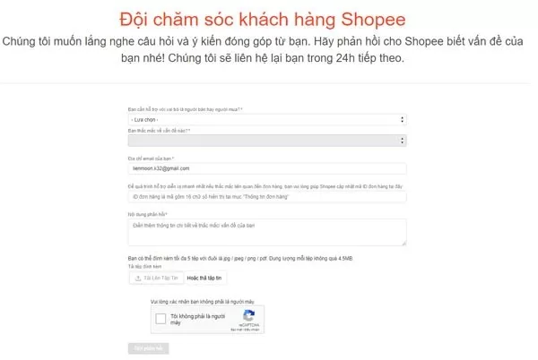 Gửi email cho Shopee