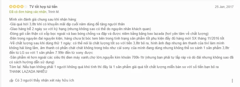 Hình ảnh minh họa: Khách hàng đánh giá tivi LG trên sàn thương mại điện tử