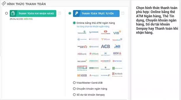 Hình thức thanh toán trên Sendo