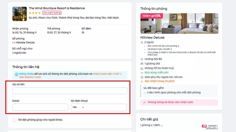 huong-dan-cach-dat-phong-tren-mytour điền thông tin liên hệ
