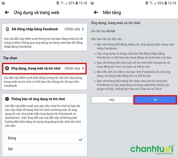 Hủy liên kết ứng dụng