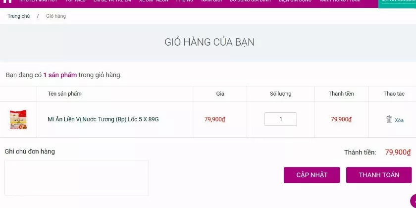 Kiểm tra giỏ hàng trên AeonEshop