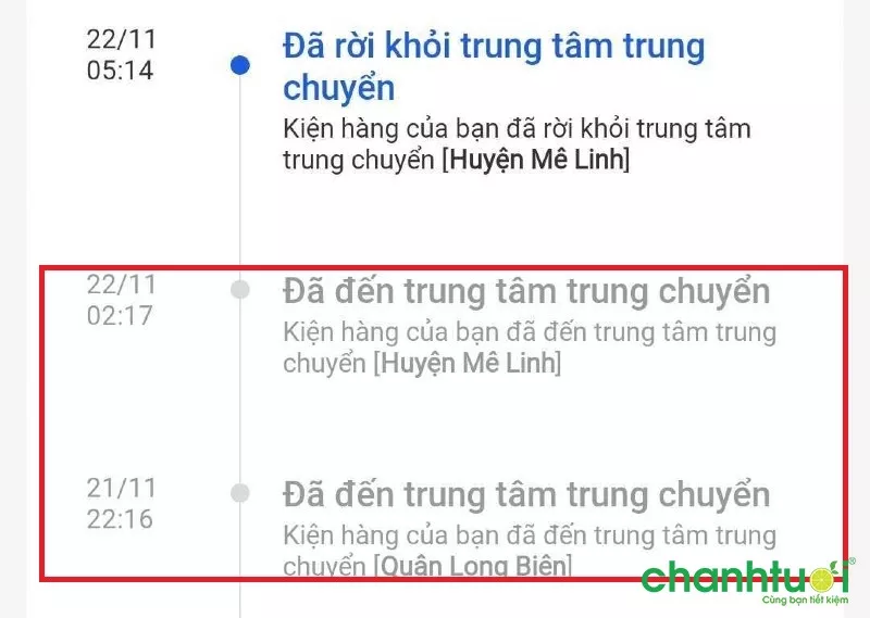 Kiện hàng đã đến trung tâm gtrung chuyển là gì?