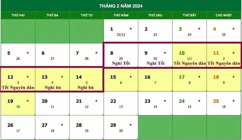 Lịch nghỉ Tết Nguyên Đán