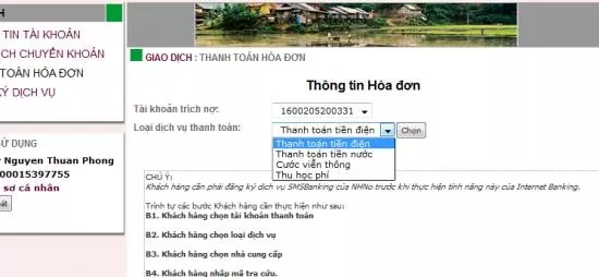 Lựa chọn tài khoản và loại dịch vụ