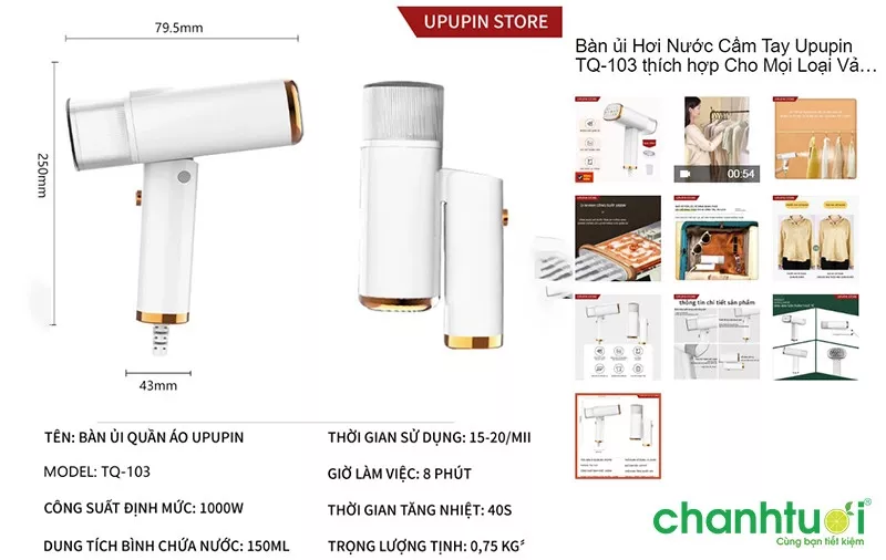 Mẫu bàn ủi cầm tay gấp gọn Upupin TQ-103