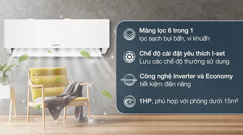 Máy lạnh tiết kiệm điện giá rẻ Nagakawa Inverter 1 HP NIS-C09R2T28