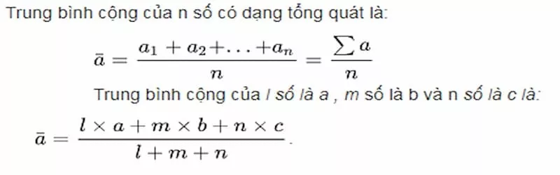 Mô tả ảnh: Công thức tính trung bình cộng