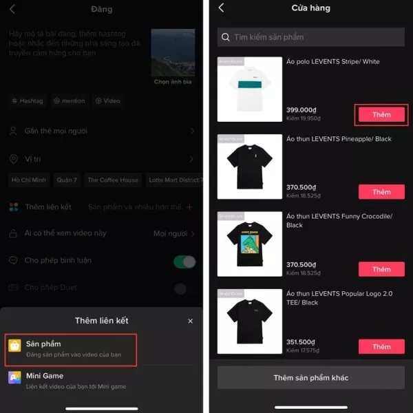 Mô tả ảnh: Giao diện chọn sản phẩm trên TikTok