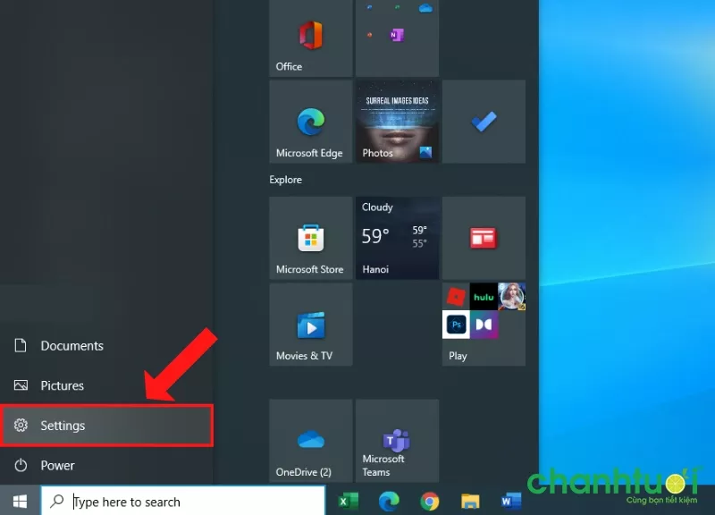 Mô tả ảnh: Mở cài đặt Settings trên Windows 10