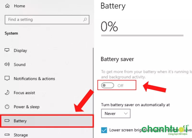 Mô tả ảnh: Tùy chỉnh Battery saver trong System