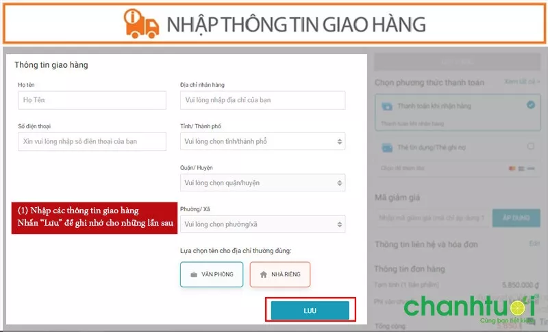 Nhập địa chỉ giao hàng