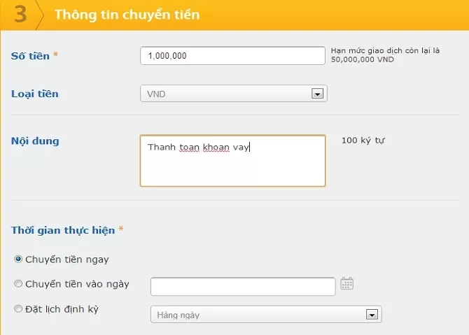 Nhập thông tin chuyển tiền