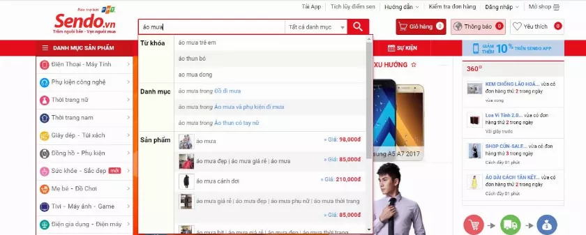 Sendo gợi ý sản phẩm theo từ khóa