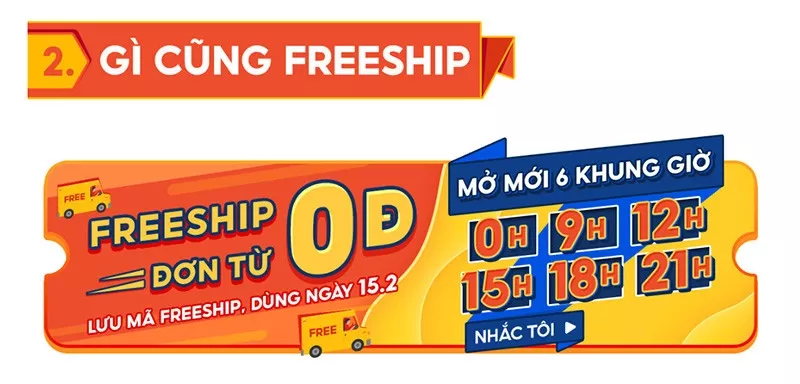 Shopee 15.2: Freeship tẹt ga