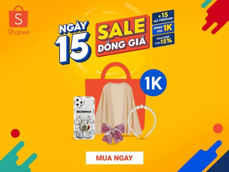 Shopee Sale 15.5 ưu đãi linh đình mua sắm đồng giá 1K cực kì HOT