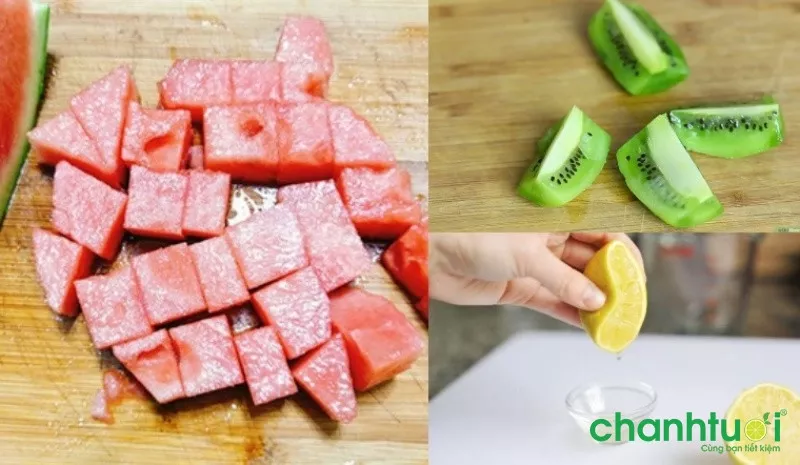 Sơ chế nguyên liệu làm kem dưa hấu kiwi