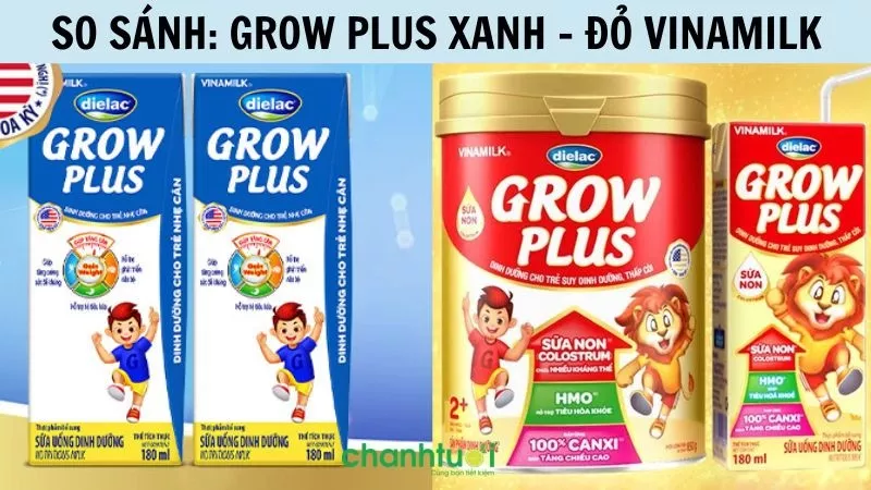 So sánh sữa Grow Plus xanh và đỏ