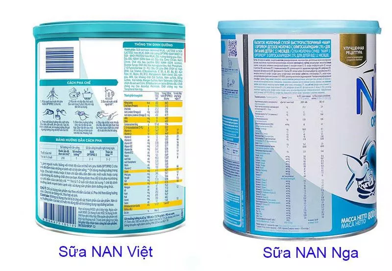 So sánh thành phần NAN Việt và NAN Nga