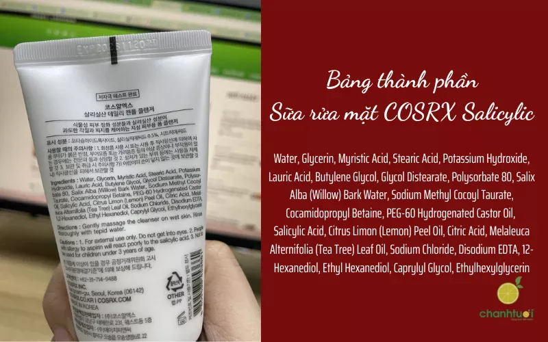 Sữa rửa mặt COSRX Salicylic - Bảng thành phần