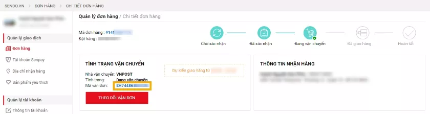Theo dõi đơn hàng Sendo