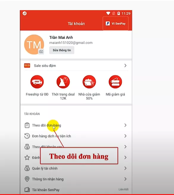 Theo dõi đơn hàng trên app