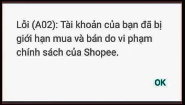 Thông báo lỗi A02 Shopee