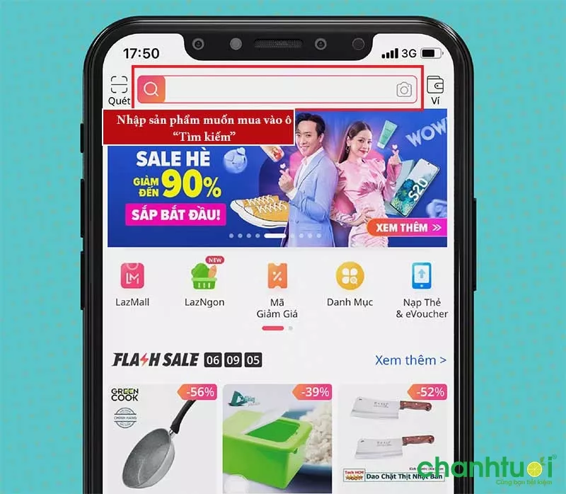 Tìm kiếm sản phẩm trên app Lazada