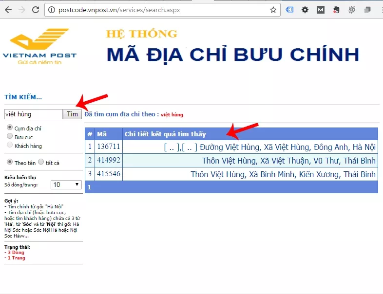 Tra cứu Zipcode qua VNPost