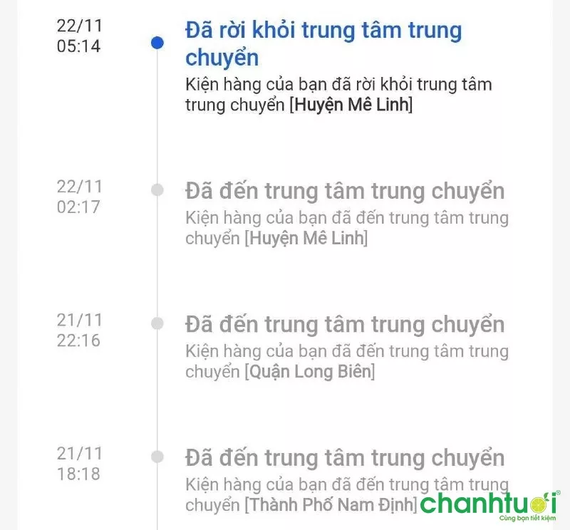 Trung tâm trung chuyển xuất hiện nhiều trong chi tiết đơn