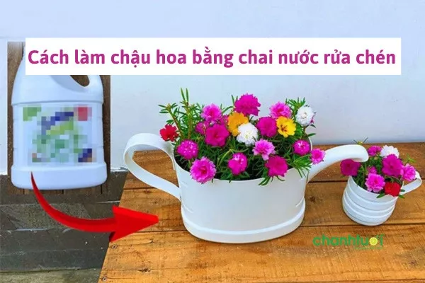 Tự làm chậu hoa từ chai nước rửa chén