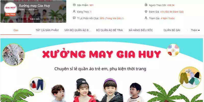 Xưởng May Gia Huy trên Shopee